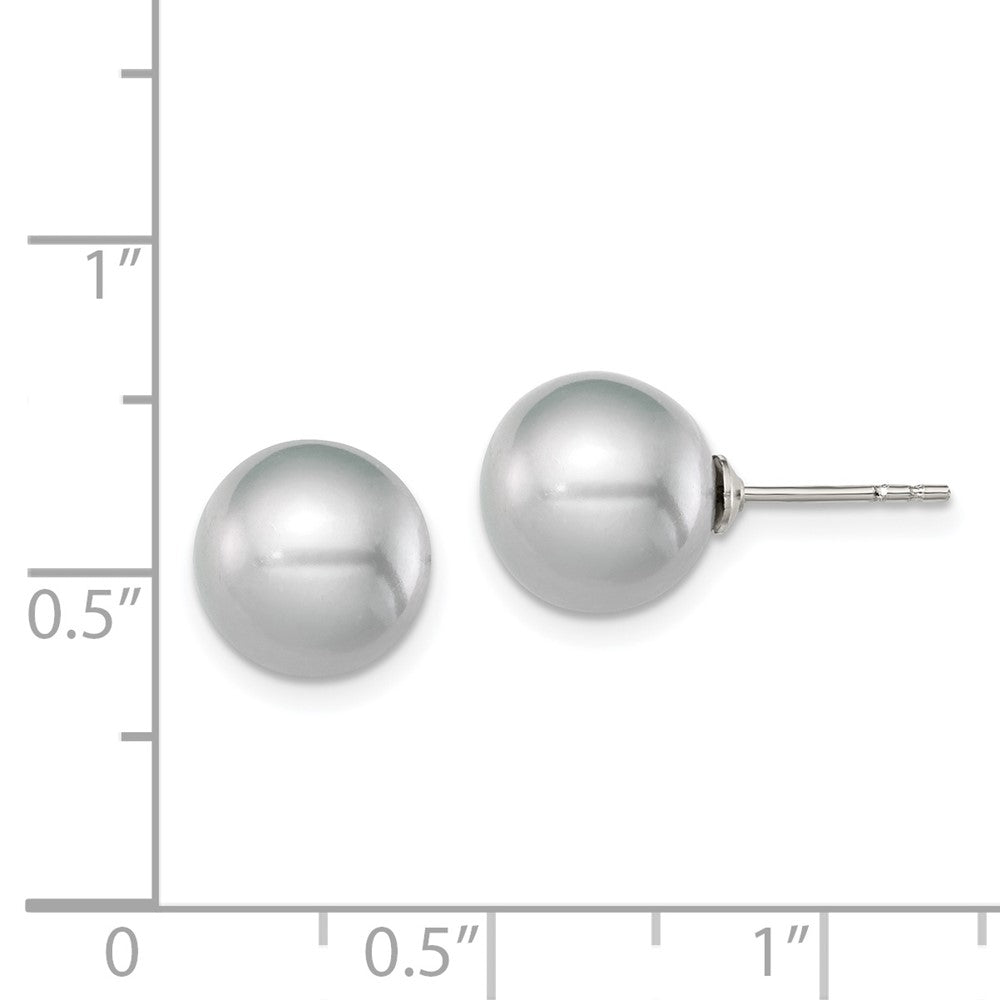 Rhodium-plated Silver 9-10mm Grey FWC Round Pearl Stud Earrings