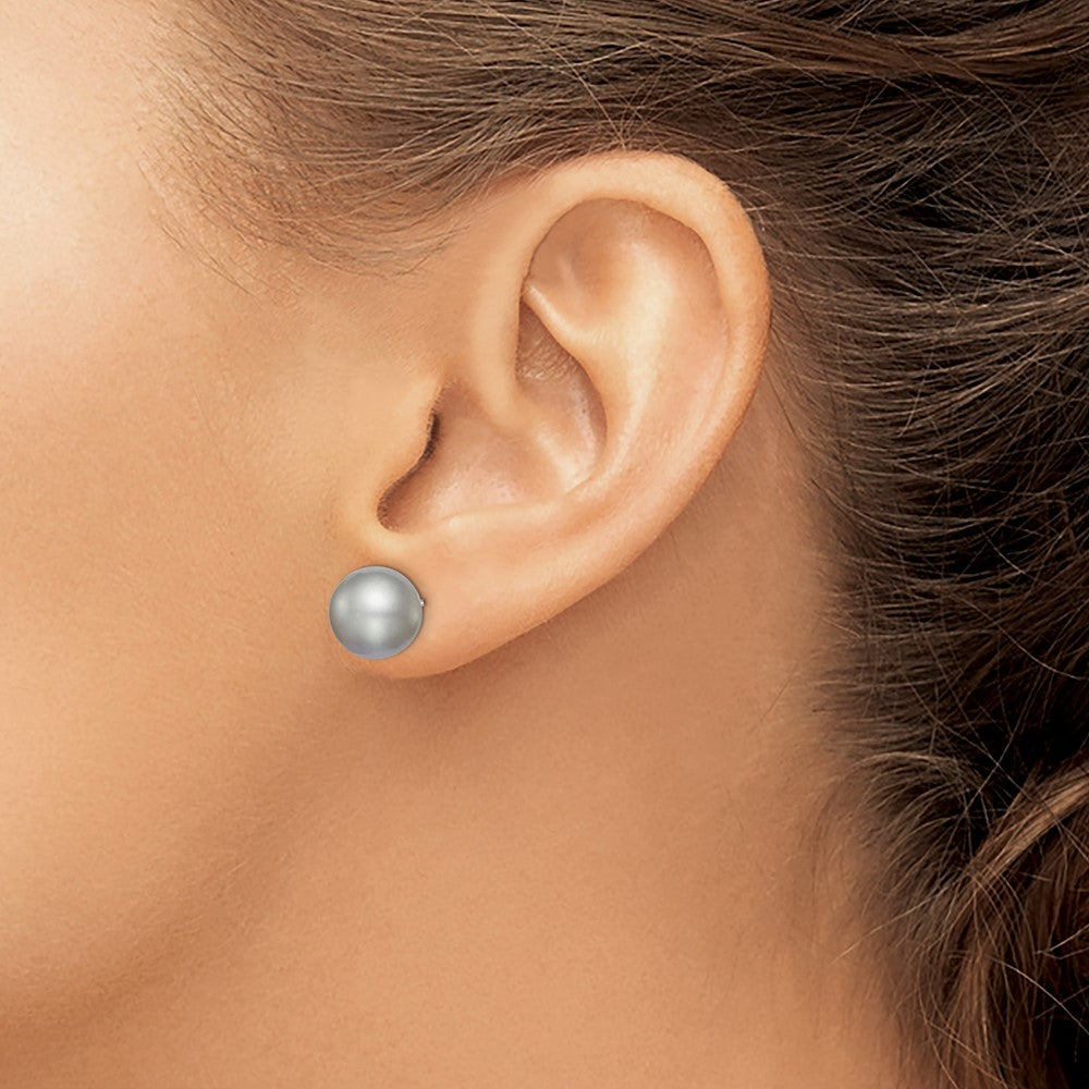 Rhodium-plated Silver 10-11mm Grey FWC Round Pearl Stud Earrings