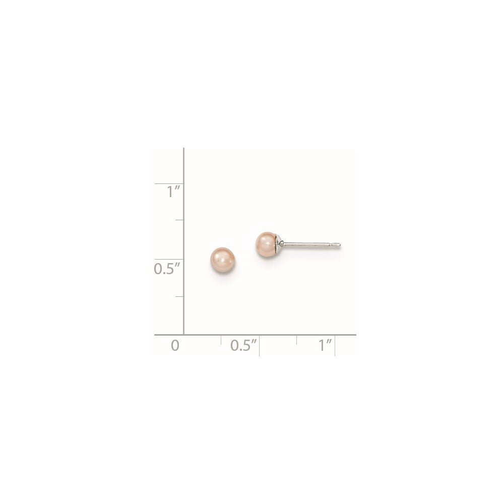 Rhodium-plated Sterling Silver 3-4mm Pink FWC Round Pearl Stud Earrings