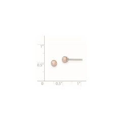 Rhodium-plated Sterling Silver 3-4mm Pink FWC Round Pearl Stud Earrings