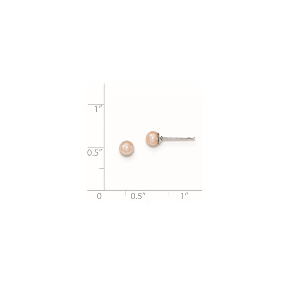 Rhodium-plated Sterling Silver 4-5mm Pink FWC Round Pearl Stud Earrings