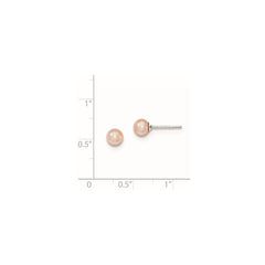 Rhodium-plated Sterling Silver 5-6mm Pink FWC Round Pearl Stud Earrings