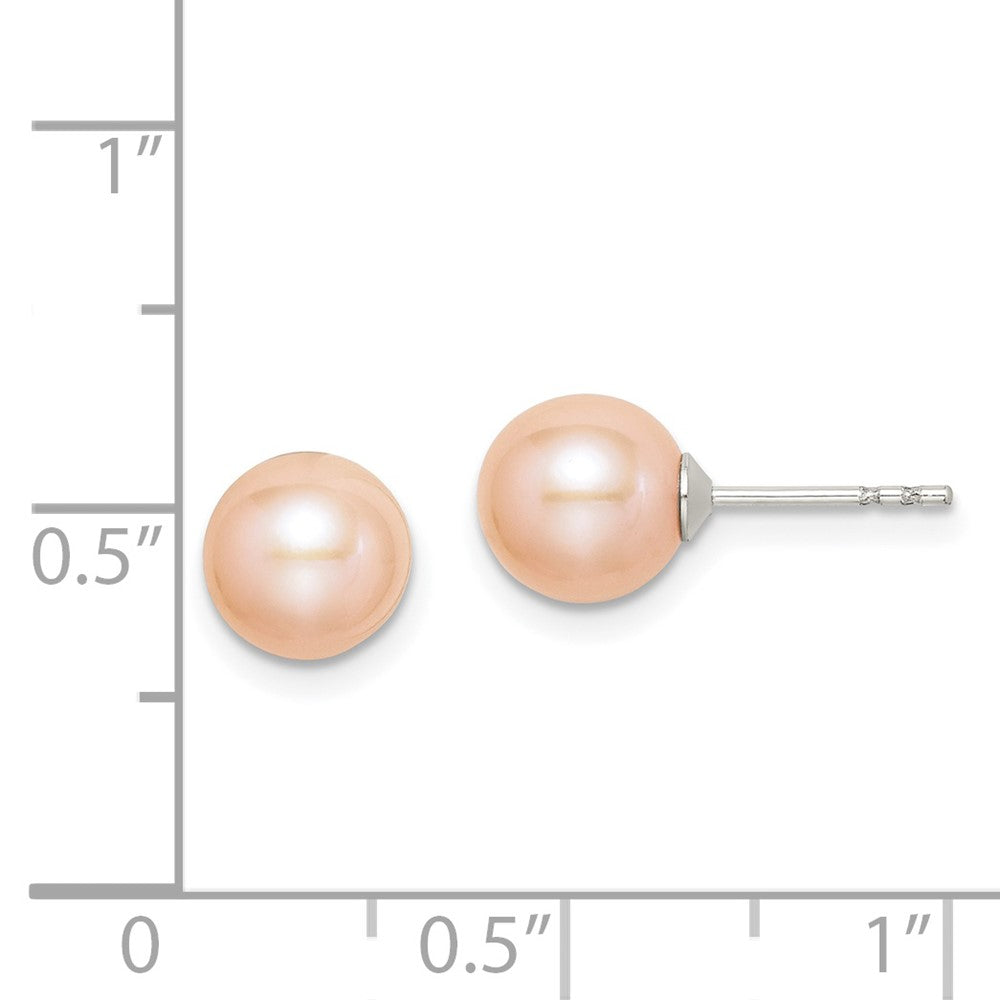 Rhodium-plated Sterling Silver 7-8mm Pink FWC Round Pearl Stud Earrings
