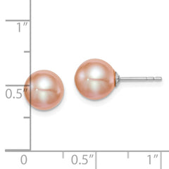 Rhodium-plated Silver 8-9mm Pink FWC Round Pearl Stud Earrings