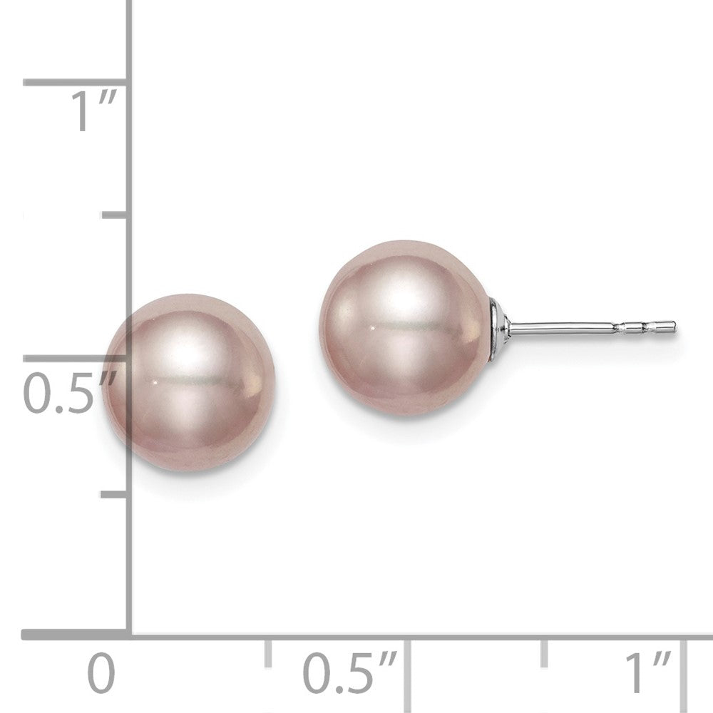 Rhodium-plated Silver 8-9mm Purple FWC Round Pearl Stud Earrings