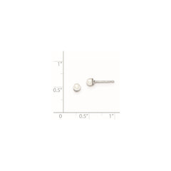Rhodium-plated Sterling Silver 3-4mm White FWC Round Pearl Stud Earrings