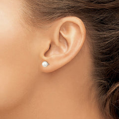 Rhodium-plated Sterling Silver 5-6mm White FWC Round Pearl Stud Earrings