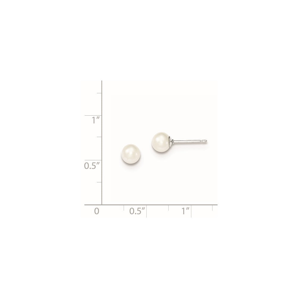 Rhodium-plated Sterling Silver 5-6mm White FWC Round Pearl Stud Earrings