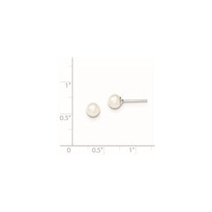 Rhodium-plated Sterling Silver 5-6mm White FWC Round Pearl Stud Earrings