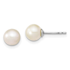 Rhodium-plated Silver 6-7mm White FWC Round Pearl Stud Earrings