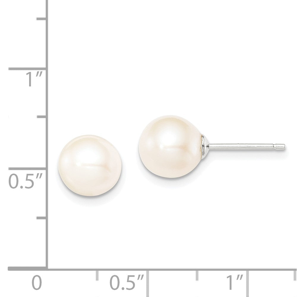 Rhodium-plated Silver 8-9mm White FWC Round Pearl Stud Earrings