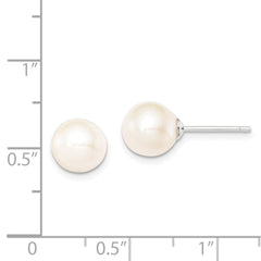 Rhodium-plated Silver 8-9mm White FWC Round Pearl Stud Earrings