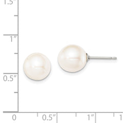 Rhodium-plated Silver 9-10mm White FWC Round Pearl Stud Earrings