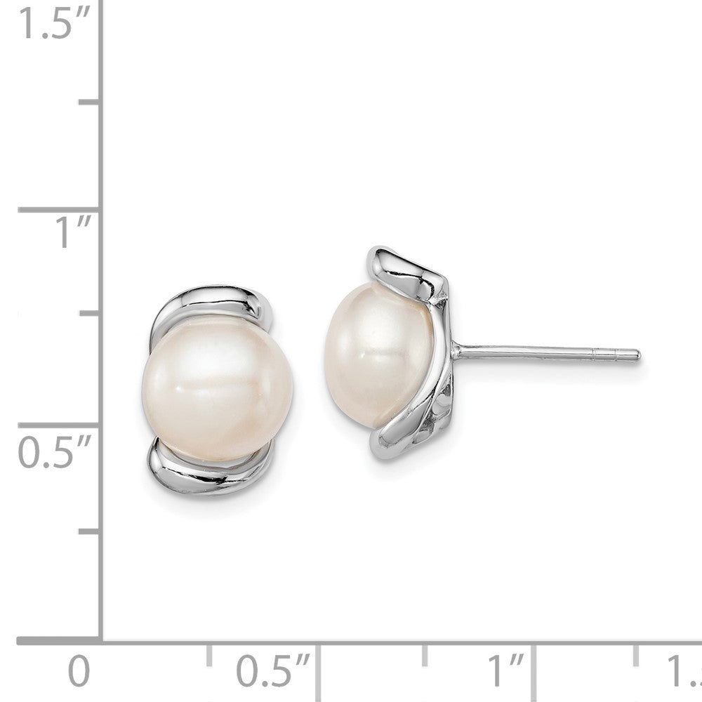 Rhodium-plated Sterling Silver 8-9mm White FWC Pearl Post Earrings