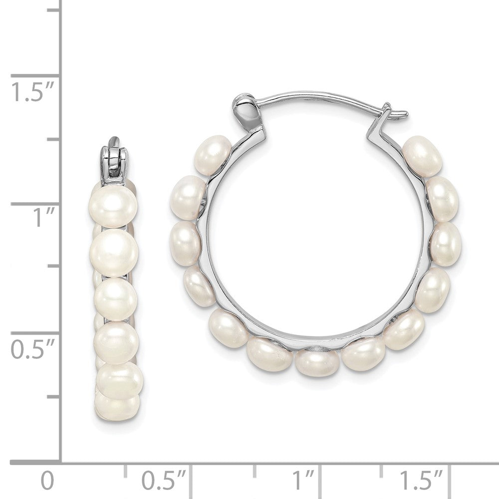 Rhodium-plated Sterling Silver 4-5mm White FWC Pearl Hoops