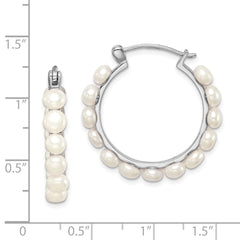 Rhodium-plated Sterling Silver 4-5mm White FWC Pearl Hoops