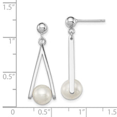 Rhodium-plated Sterling Silver 8-9mm White FWC Pearl Post Dangle