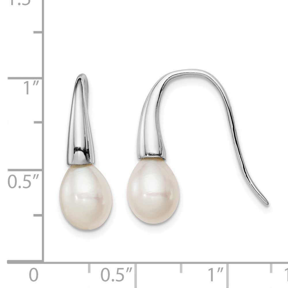Rhodium-plated Sterling Silver 7-8mm White FWC Pearl Dangle Earrings