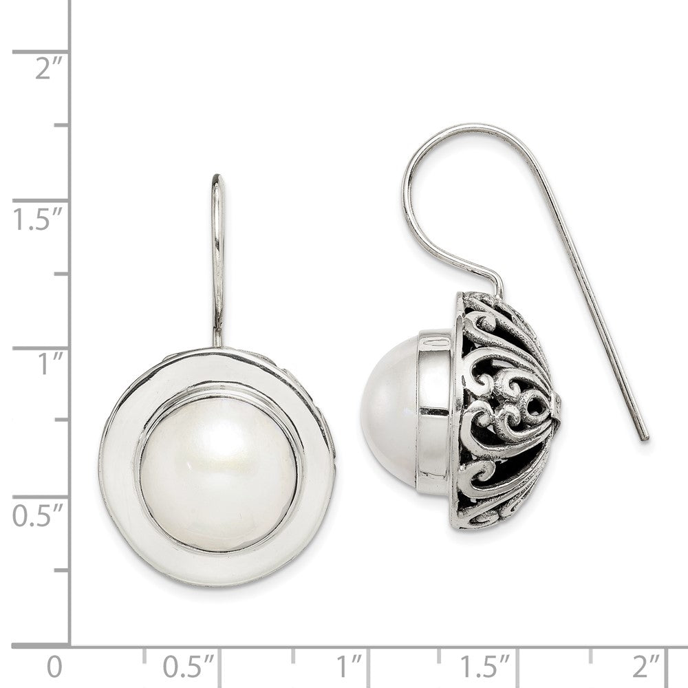 Sterling Silver Polished Antiqued 12-12.5 mm FWC Mabe Pearl Earrings