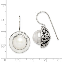 Sterling Silver Polished Antiqued 12-12.5 mm FWC Mabe Pearl Earrings