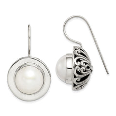 Sterling Silver Polished Antiqued 12-12.5 mm FWC Mabe Pearl Earrings