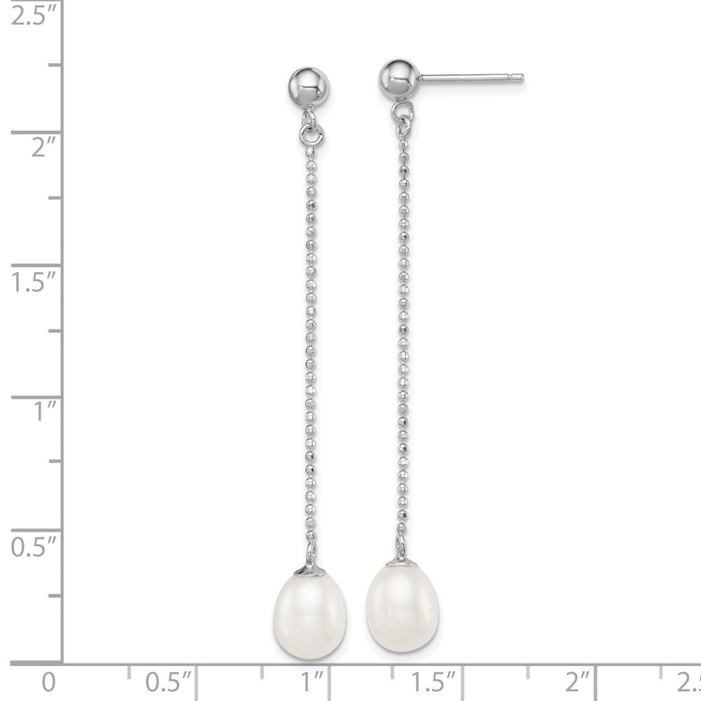 Rhodium-plated Sterling Silver 7-8mm White FWC Pearl Post Dangle Earrings