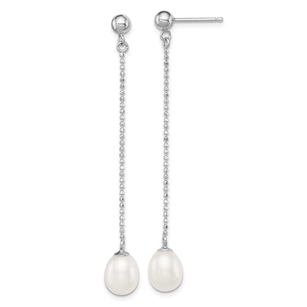 Rhodium-plated Sterling Silver 7-8mm White FWC Pearl Post Dangle Earrings