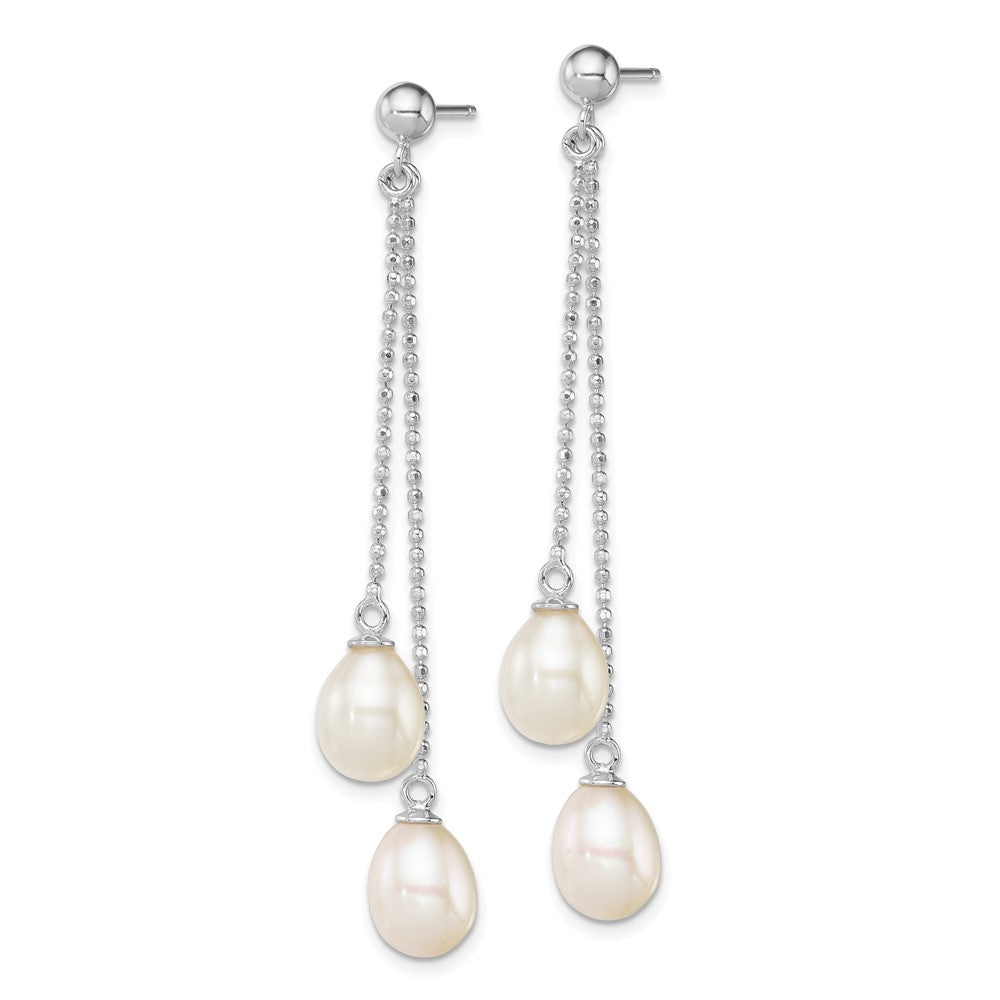 Rhodium-plated Sterling Silver 7-8mm White FWC Pearl Post Dangle Earrings