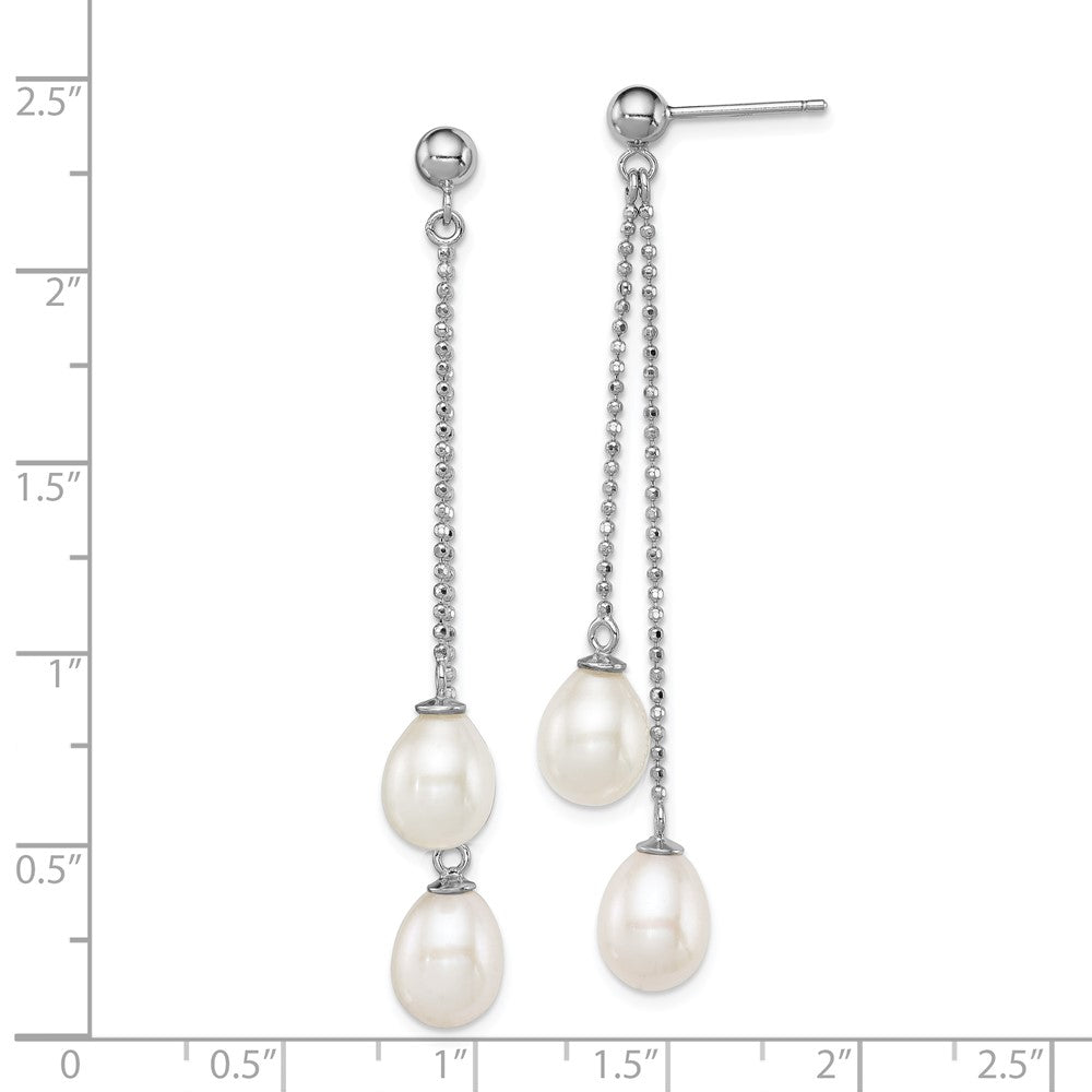 Rhodium-plated Sterling Silver 7-8mm White FWC Pearl Post Dangle Earrings