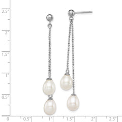 Rhodium-plated Sterling Silver 7-8mm White FWC Pearl Post Dangle Earrings