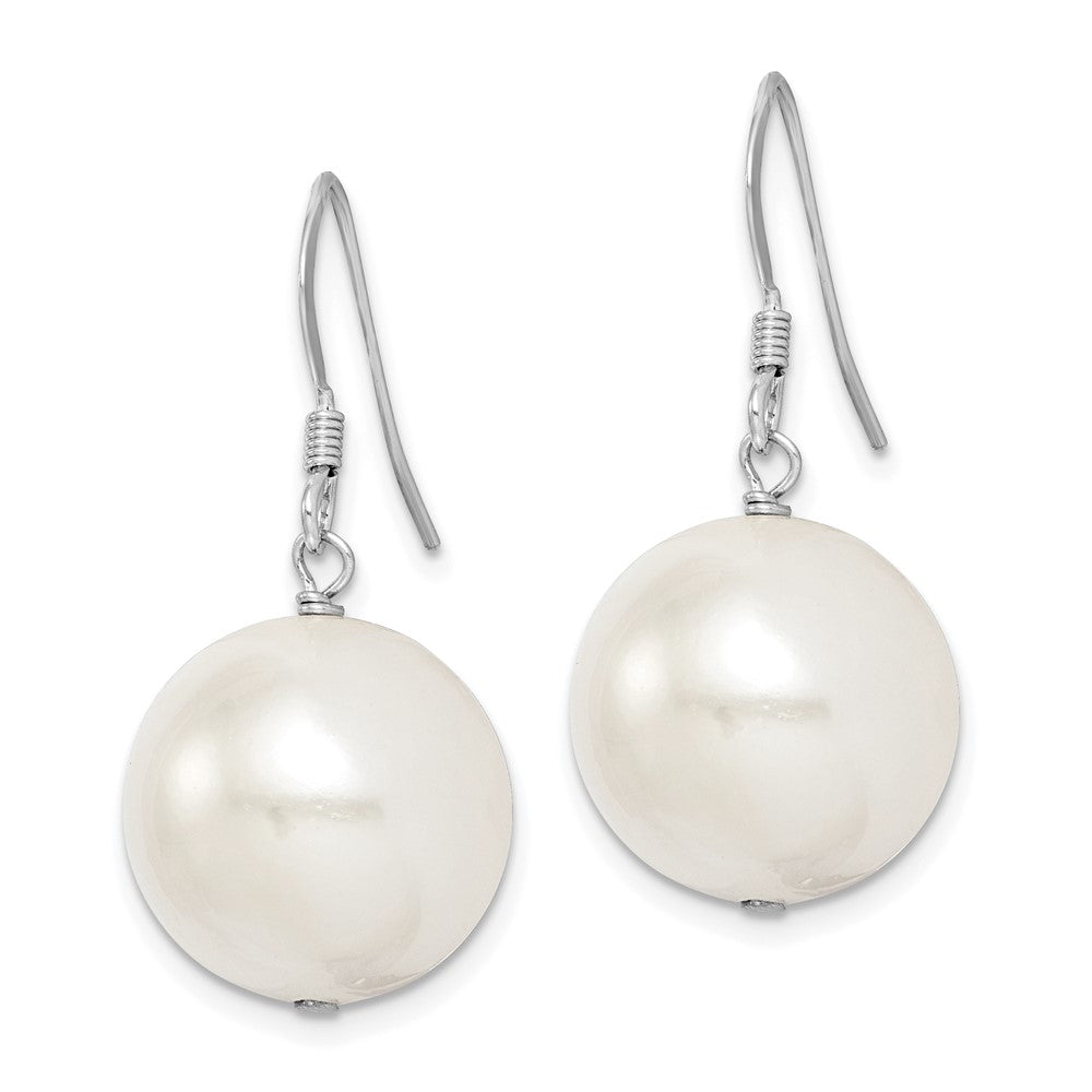 Rhodium-plated Sterling Silver 14-15mm White Shell Pearl Dangle Earrings