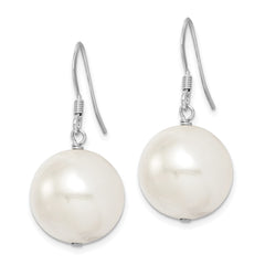 Rhodium-plated Sterling Silver 14-15mm White Shell Pearl Dangle Earrings