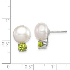 Sterling Silver 10-11mm FWC Button Pearl with Peridot Earrings