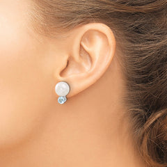 Sterling Silver 10-11mm FWC Button Pearl with Blue Topaz Earrings