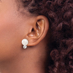 Sterling Silver 10-11mm FWC Button Pearl with White Topaz Earrings
