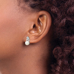 Rhodium-plated Sterling Silver 6-7mm White FWC Pearl CZ Post Earrings