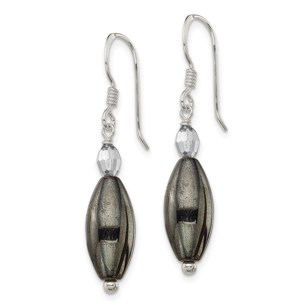 Sterling Silver Shepherd Hook Crystal & Black Agate Dangle Earrings