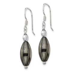 Sterling Silver Shepherd Hook Crystal & Black Agate Dangle Earrings