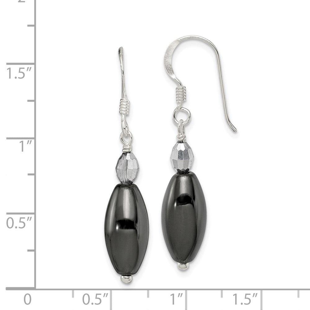 Sterling Silver Shepherd Hook Crystal & Black Agate Dangle Earrings