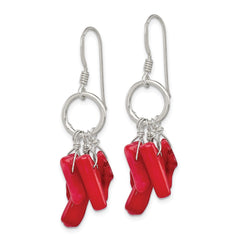 Sterling Silver Red Coral Dangle Earrings