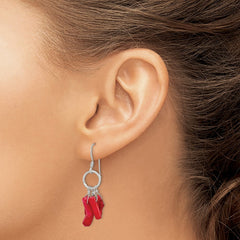 Sterling Silver Red Coral Dangle Earrings