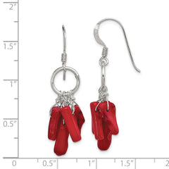 Sterling Silver Red Coral Dangle Earrings