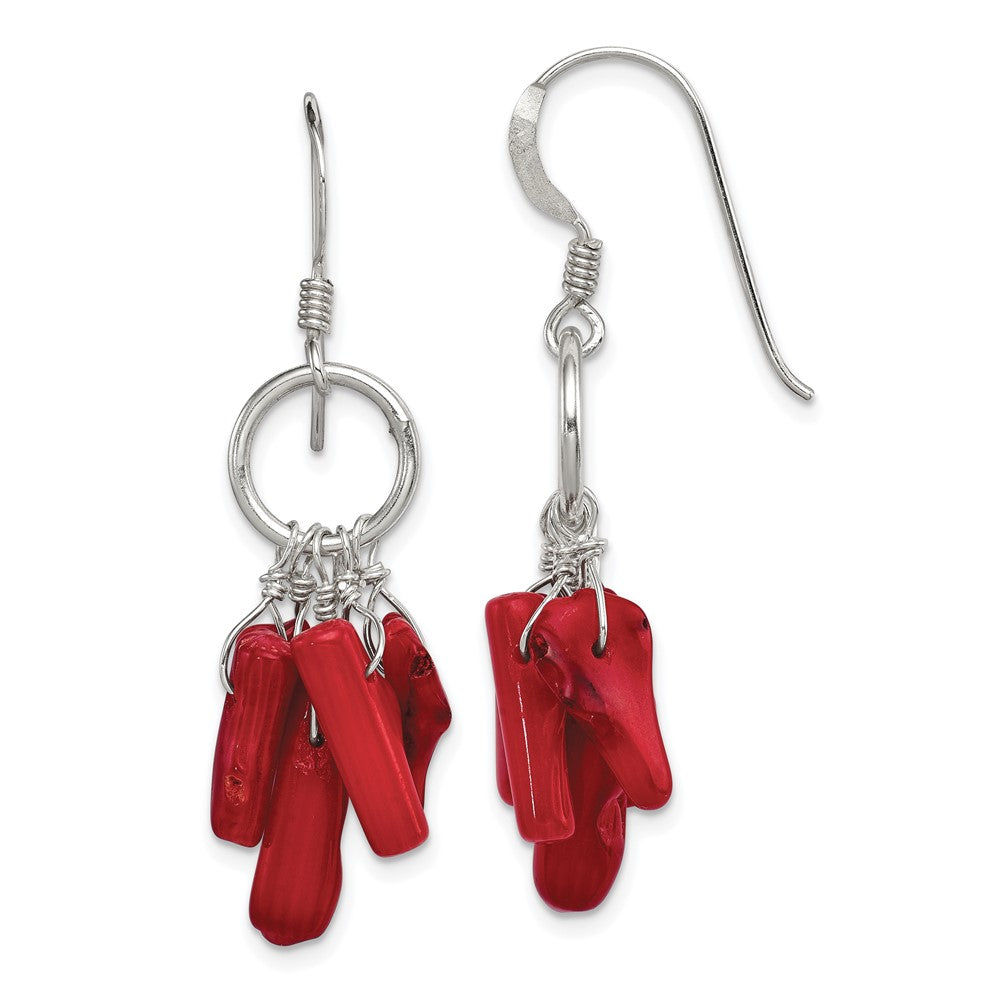Sterling Silver Red Coral Dangle Earrings