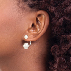 Rhodium-plated Sterling Silver 5-6mm 8-9mm White FWC Pearl Front Back Earrings