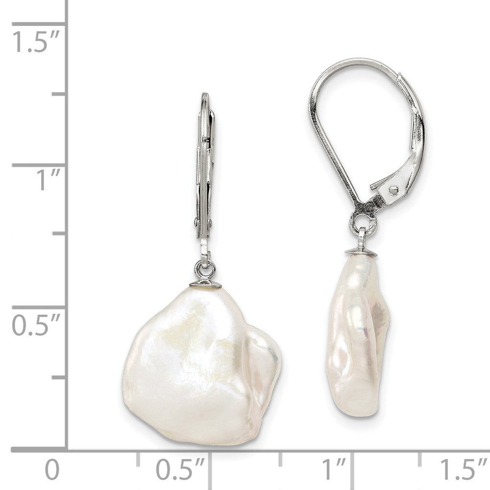 Rhodium-plated Sterling Silver 13-15mm White Keshi FWC Pearl Earrings