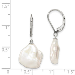 Rhodium-plated Sterling Silver 13-15mm White Keshi FWC Pearl Earrings