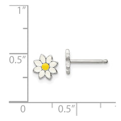 Sterling Silver Polished & Enameled Flower Post Earrings