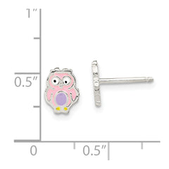 Sterling Silver Polished & Enameled Owl Post Earrings