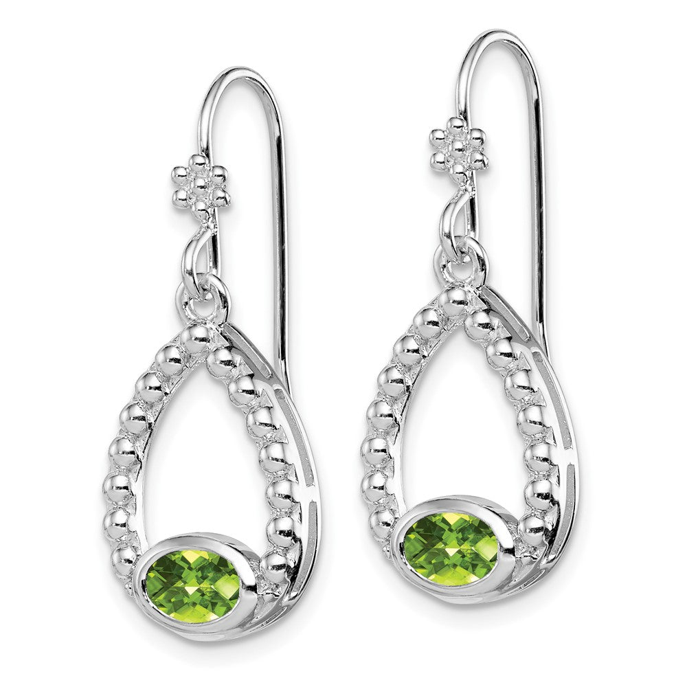 Rhodium-plated Sterling Silver Peridot Shepherd Hook Dangle Earrings
