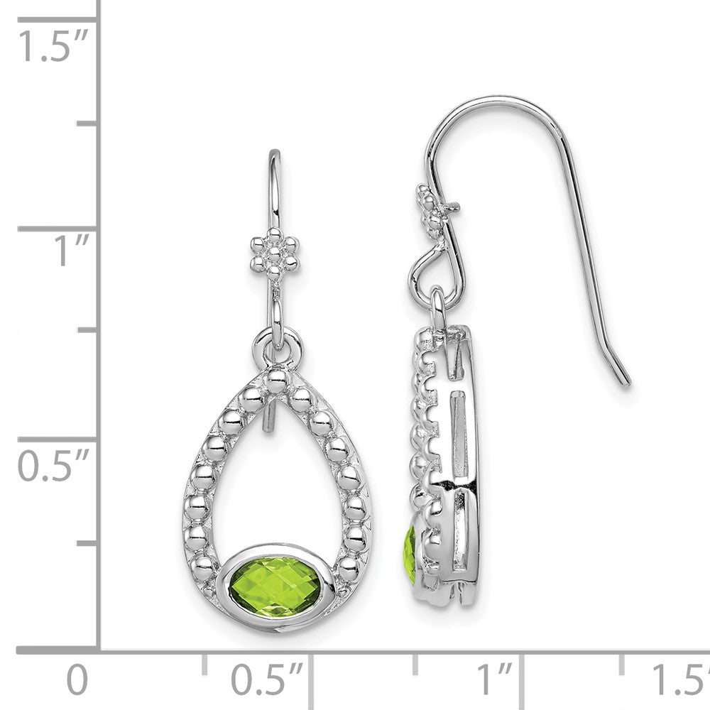 Rhodium-plated Sterling Silver Peridot Shepherd Hook Dangle Earrings